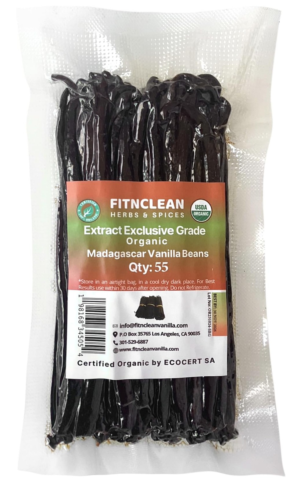 55 Organic Madagascar Vanilla Extract Exclusive Grade B Beans| 4″ – 55 Count