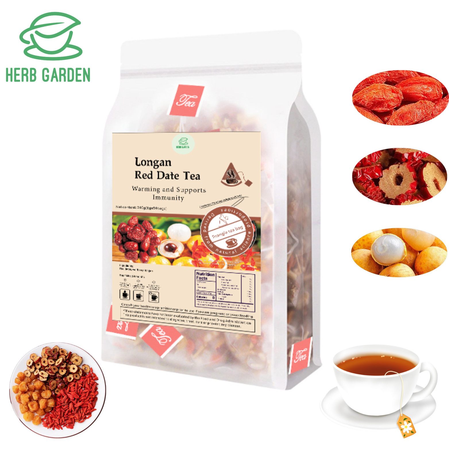 Longan Red Dates Tea Jujube Tea with Dried Wolfberry Longan 300g (6gx 50Teabags)