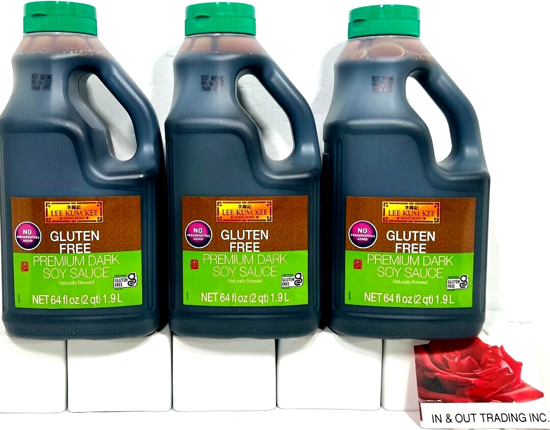 Lee Kum Kee Gluten Free Premium Dark Soy Sauce 64 oz ( Pack of 3 )~Exp 5/6/2025