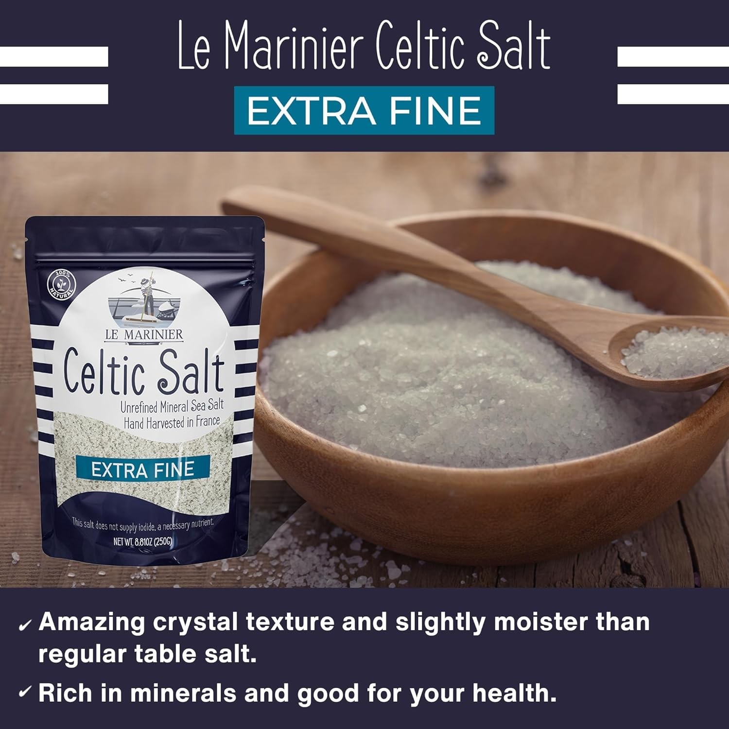 Light Grey Celtic Sea Salt Natural No Additives Hand Harvested Resealable Bag