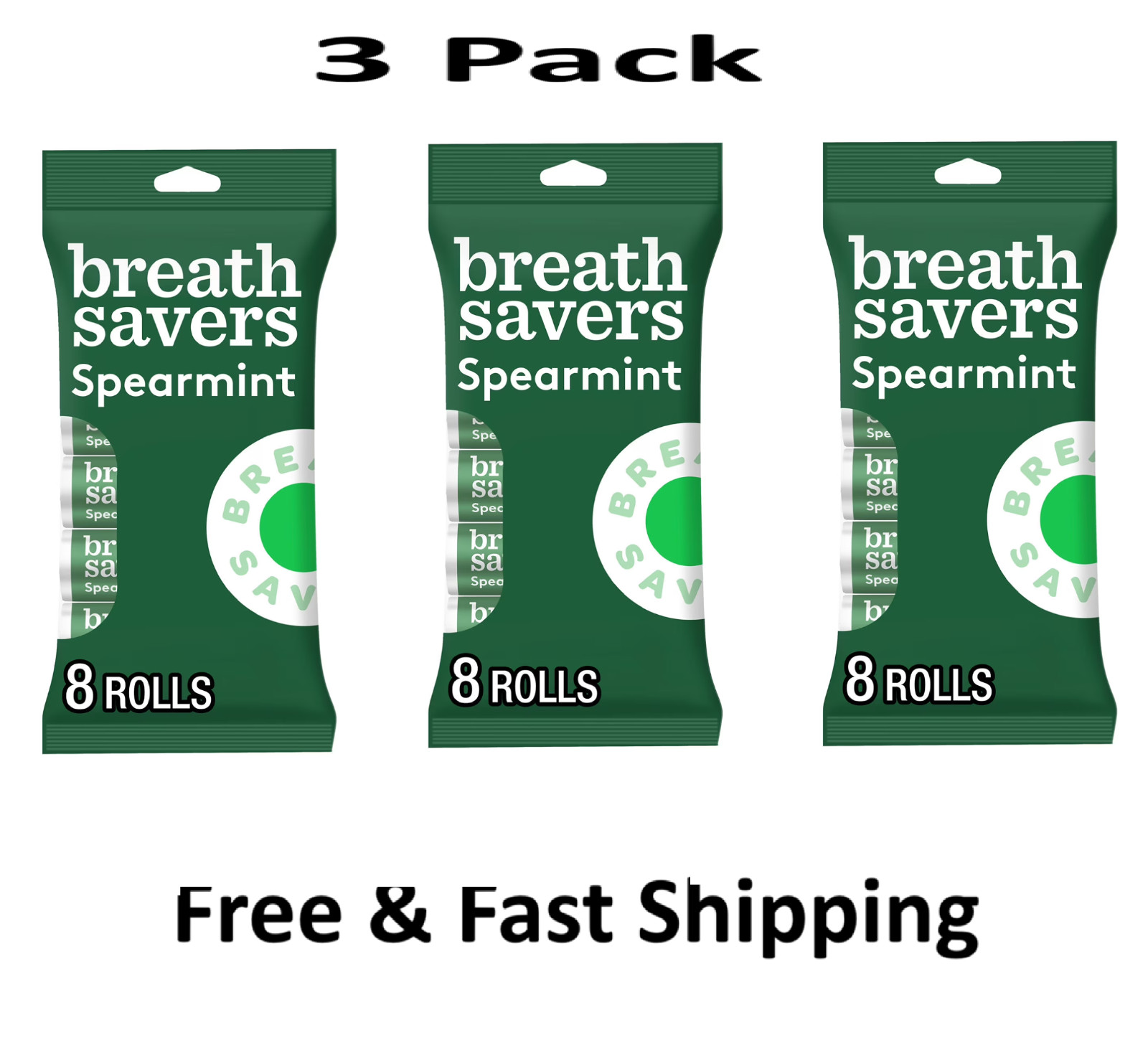 Breath Savers spearmint Flavored Sugar free Breath mints,Rolls 0.75 oz,8 Count..