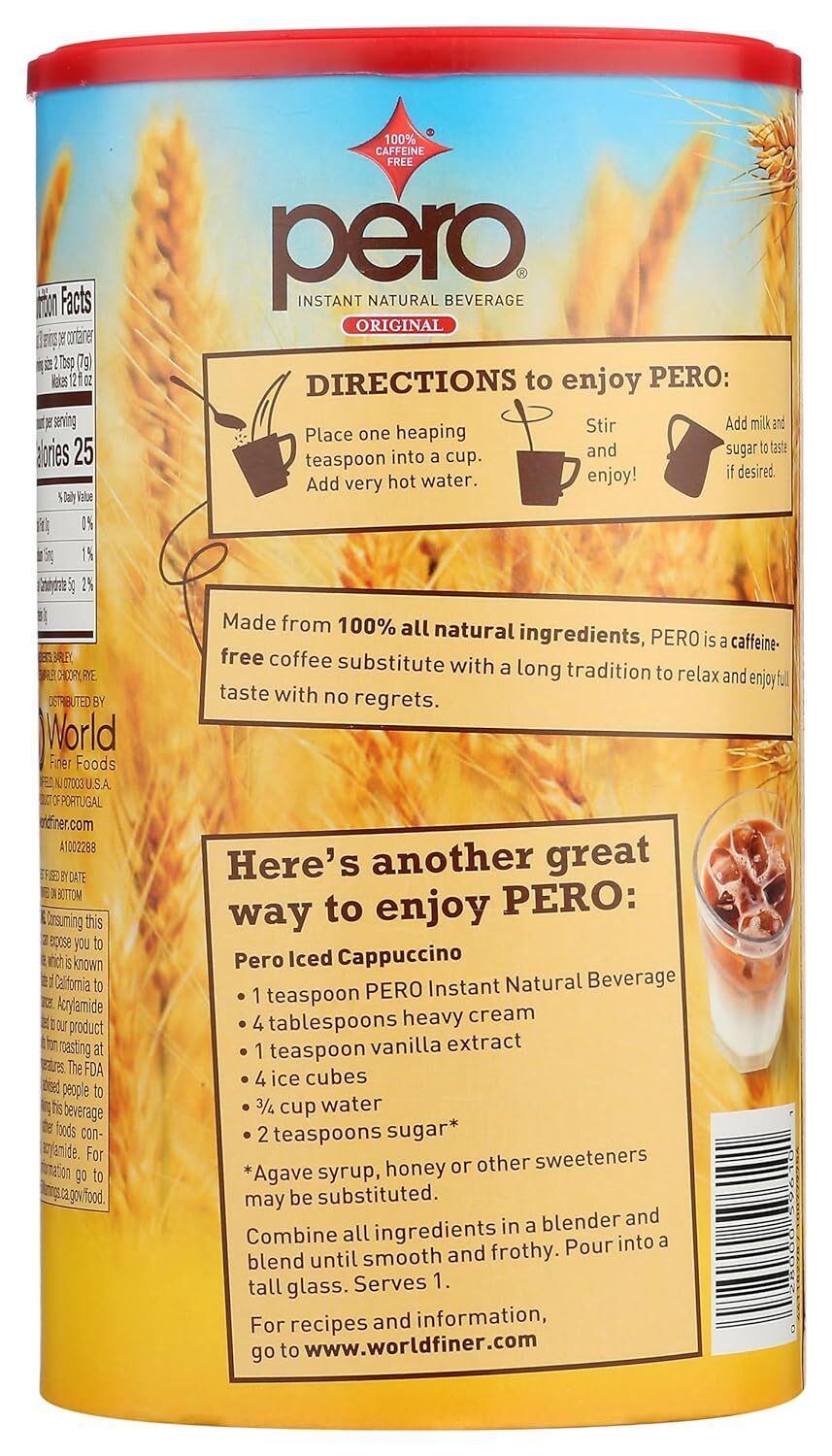 Pero Instant Caffeine Free Beverage, 7 Ounce