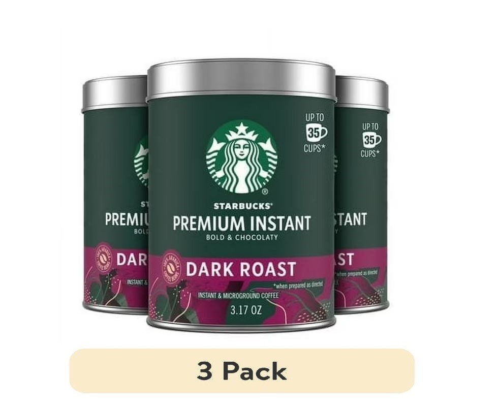 Starbucks Premium Instant Coffee Dark Roast 3.17 oz 3 Pack Strong Coffee
