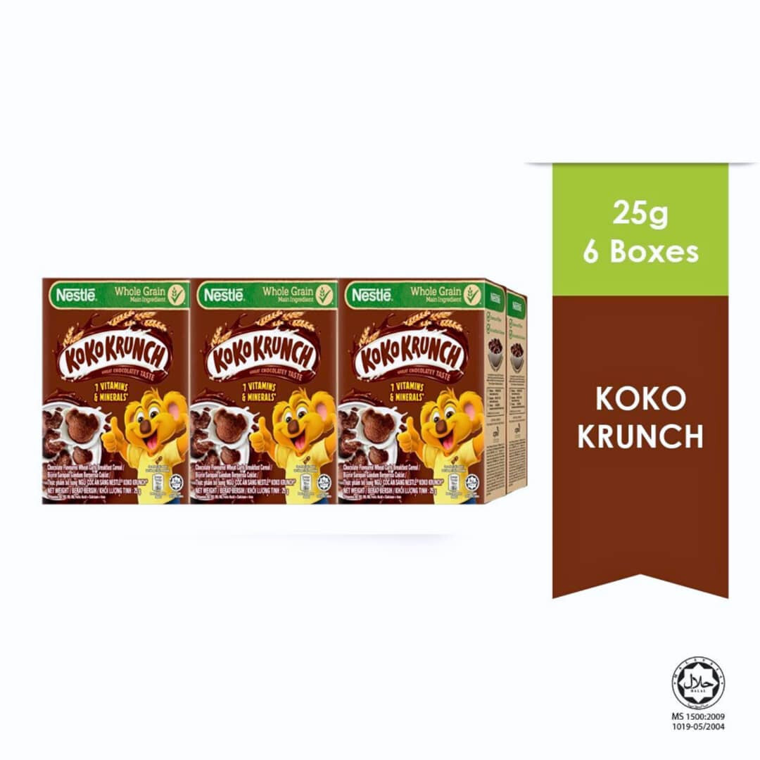 NESTLE KOKO KRUNCH Cocoa Whole Grain Cereal School Breakfast MultiPack 12 x 25g