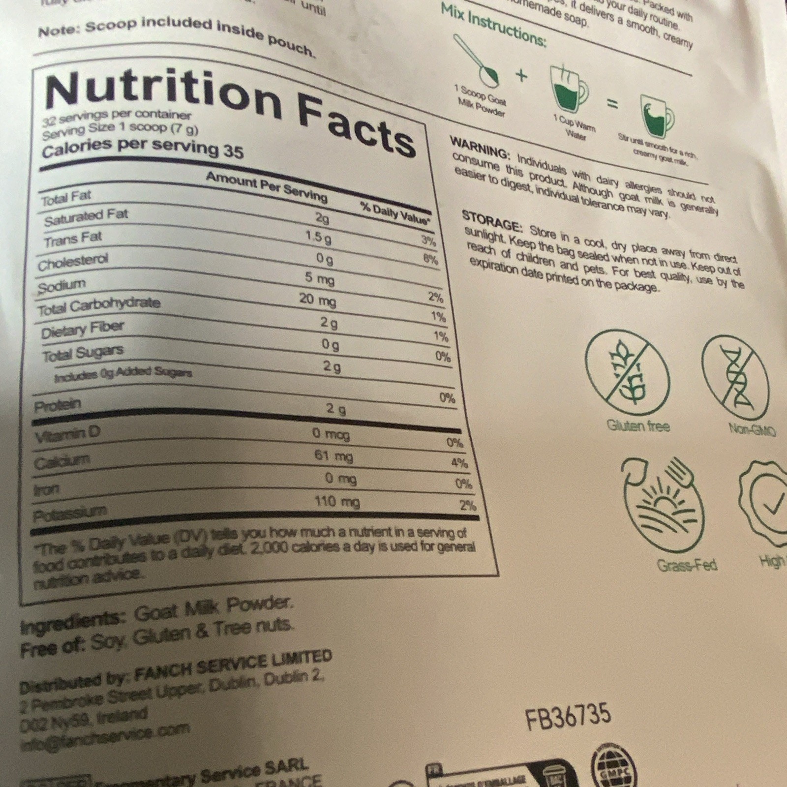 Lenmi Goat Milk Powder, Grass-Fed Non-GMO Gluten Free, Plain 0.5 lb