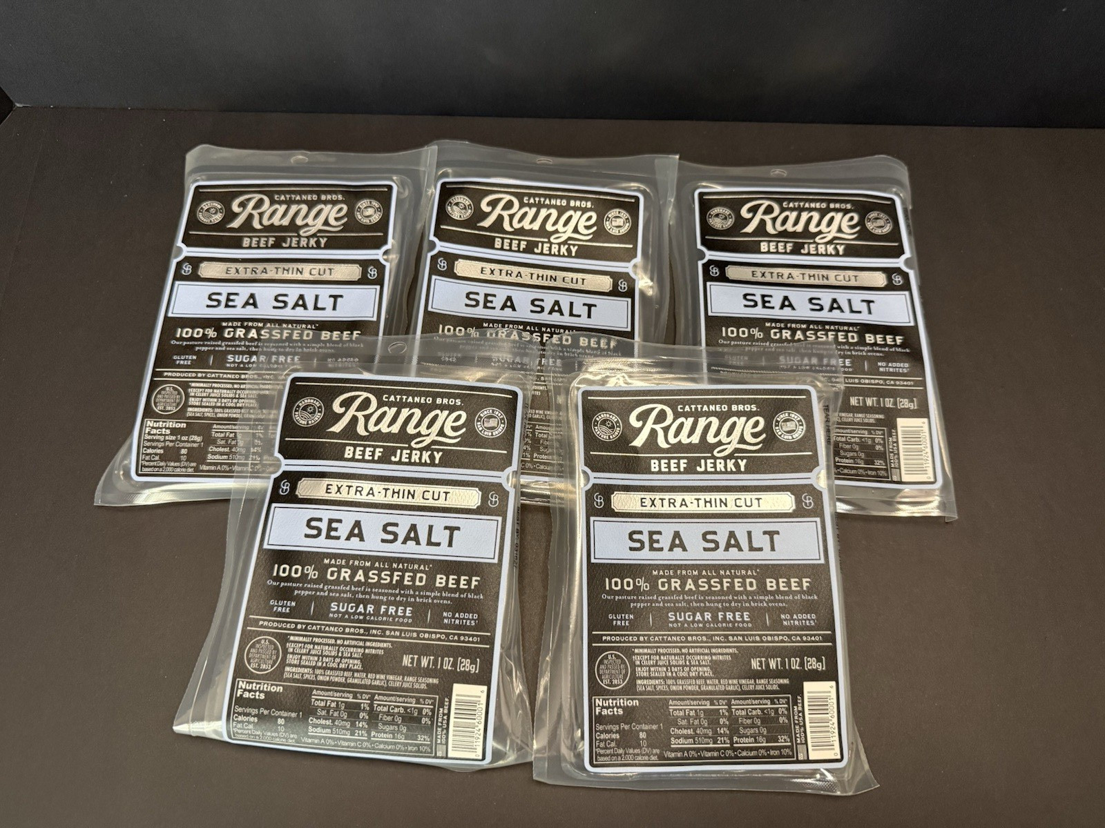 Cattaneo Bros. Beef Jerky Sea Salt Extra Thin 1oz pack 5-count Lot Gluten Free