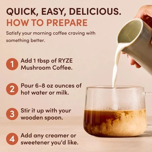 Organic Ryze Mushroom Coffee Bright and Smooth 30 Servings for Gut Health Focus