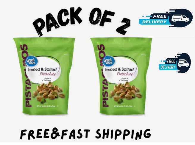 (2 pack ) Great Value Roasted & Salted Pistachios, 16 oz Resealable Bag
