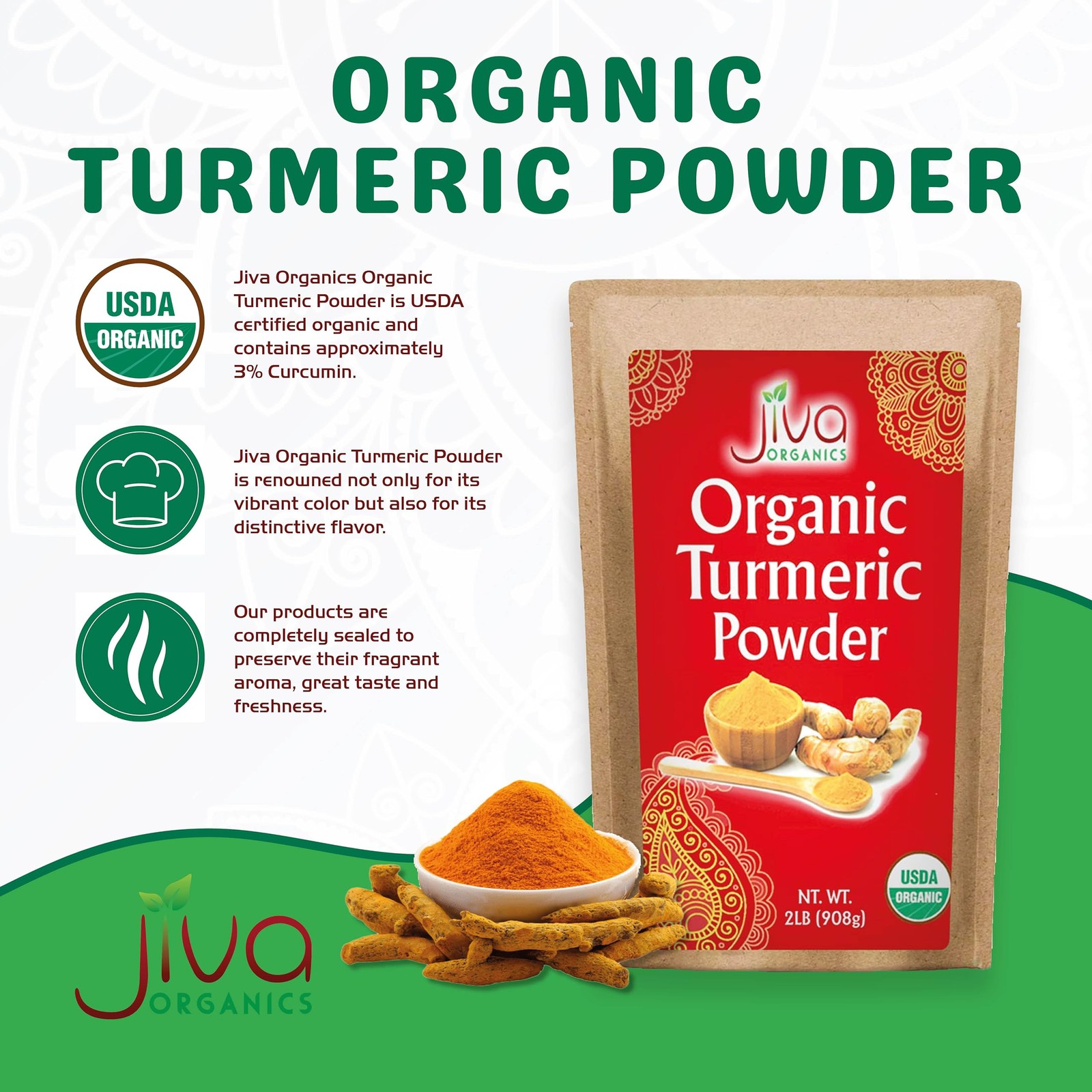 Organic Turmeric Powder 2 LB Bulk Bag – Lab 2 Pound (Pack of 1), Yellow