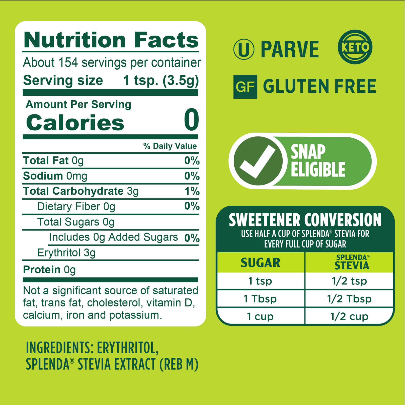 Splenda Stevia Zero Calorie Granulated Sweetener Flip-Top Jar, 19 oz