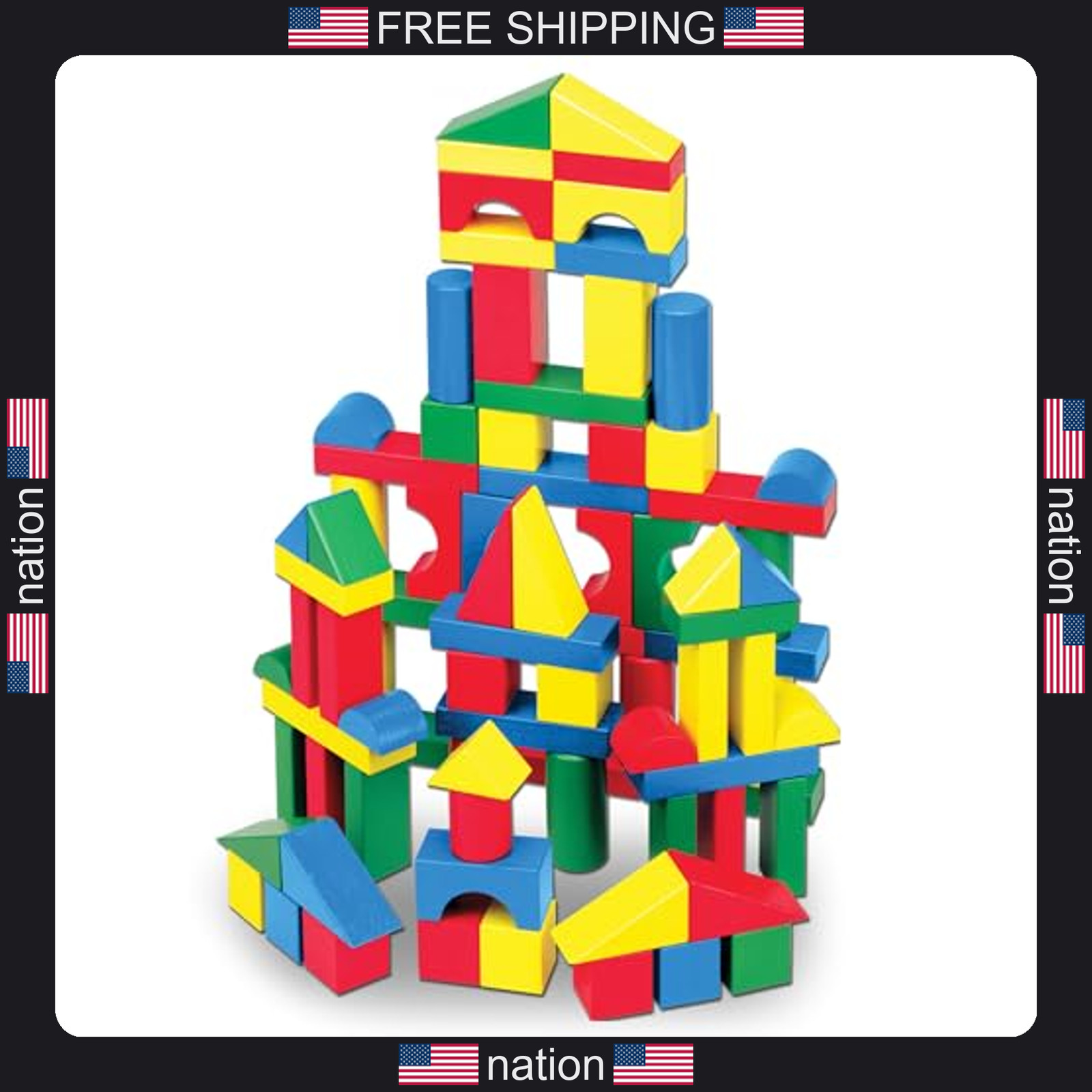 Melissa & Doug wooden building blocks 100-piece set in 4 colors and 9 shapes