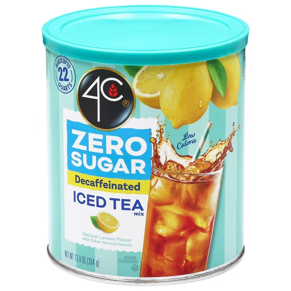 4C Light Naturally Decaffeinated Lemon Flavor Iced Tea Mix 13.9 oz. Canister