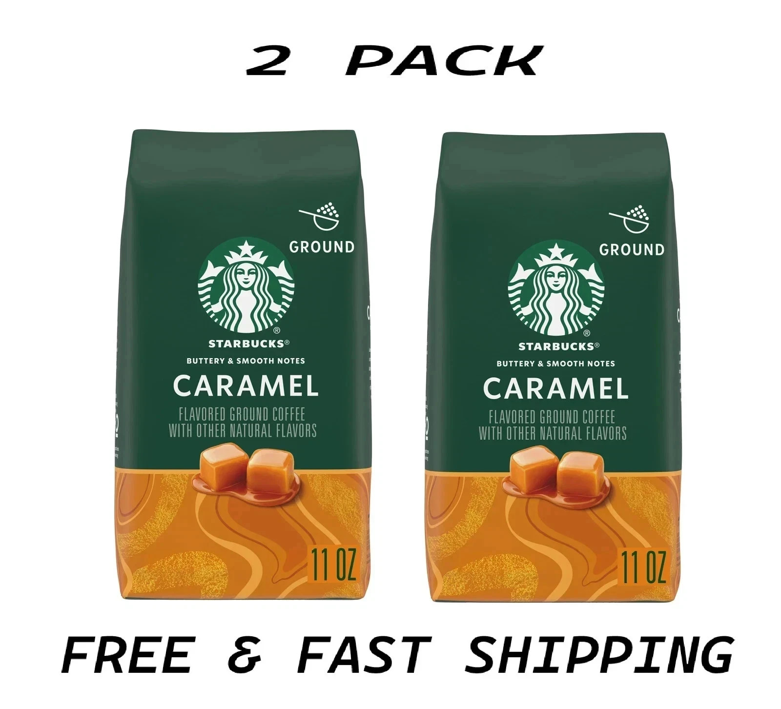 (2 PACK)Starbucks Arabica Beans Caramel, Naturally Flavored, Ground Coffee, 11oz