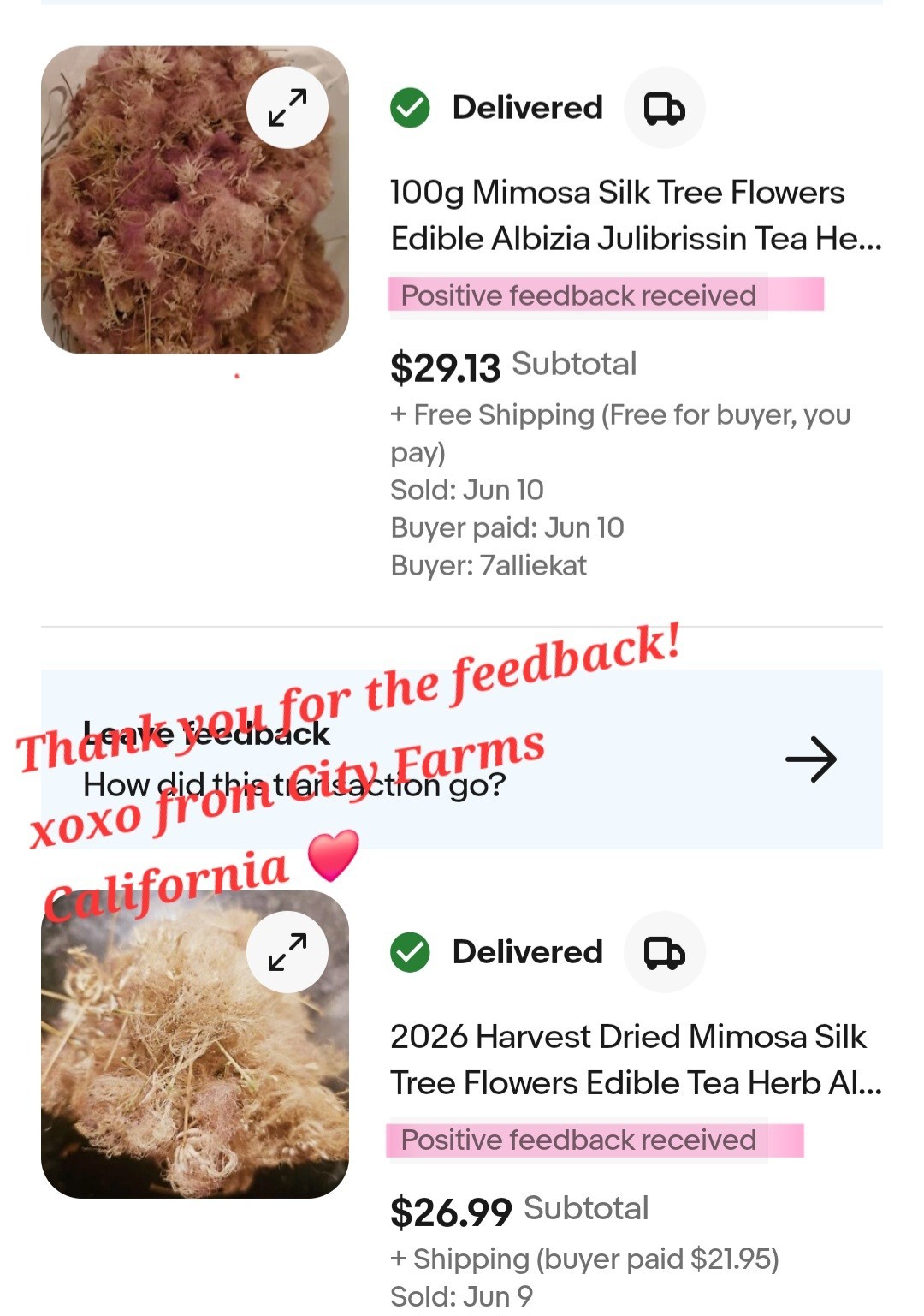 Dried Silk Mimosa Tree Fragarant Pink Flowers Tea Tincture Albizia Julibrissin