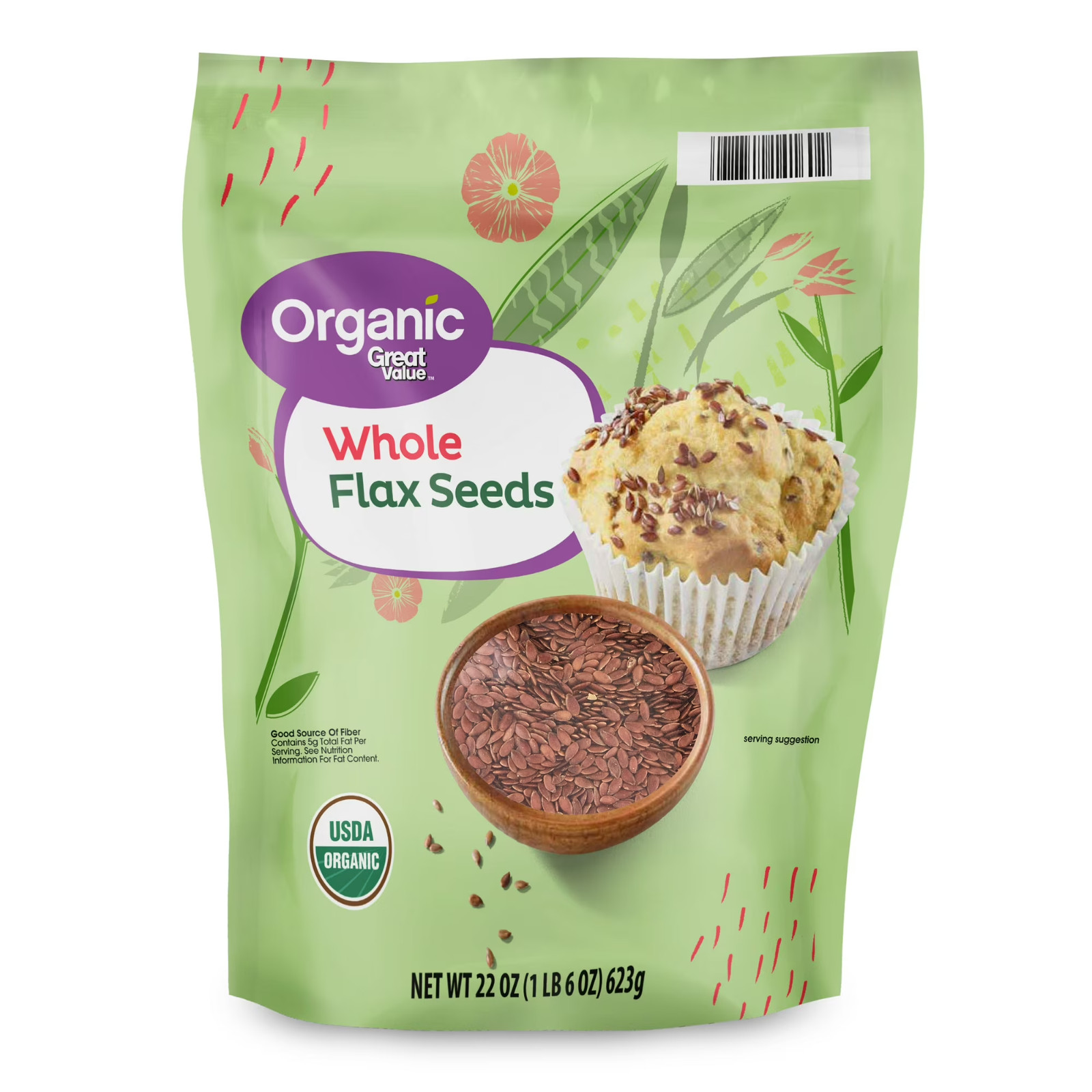 Great Value Organic Whole Flax Seed, 22 oz Free Shipping