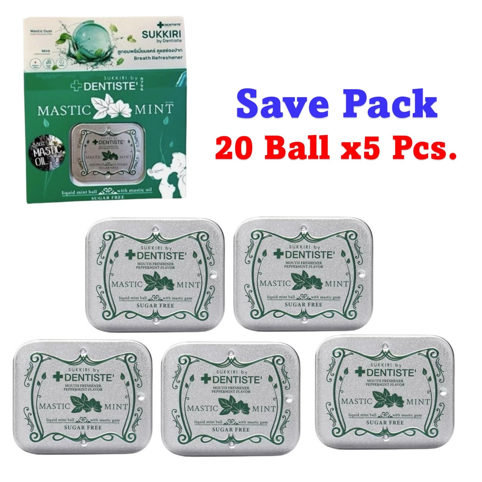 5x Sukkiri By Dentiste Mastic Mint Ball Freshener Breath Mouth Oil Sugar Free