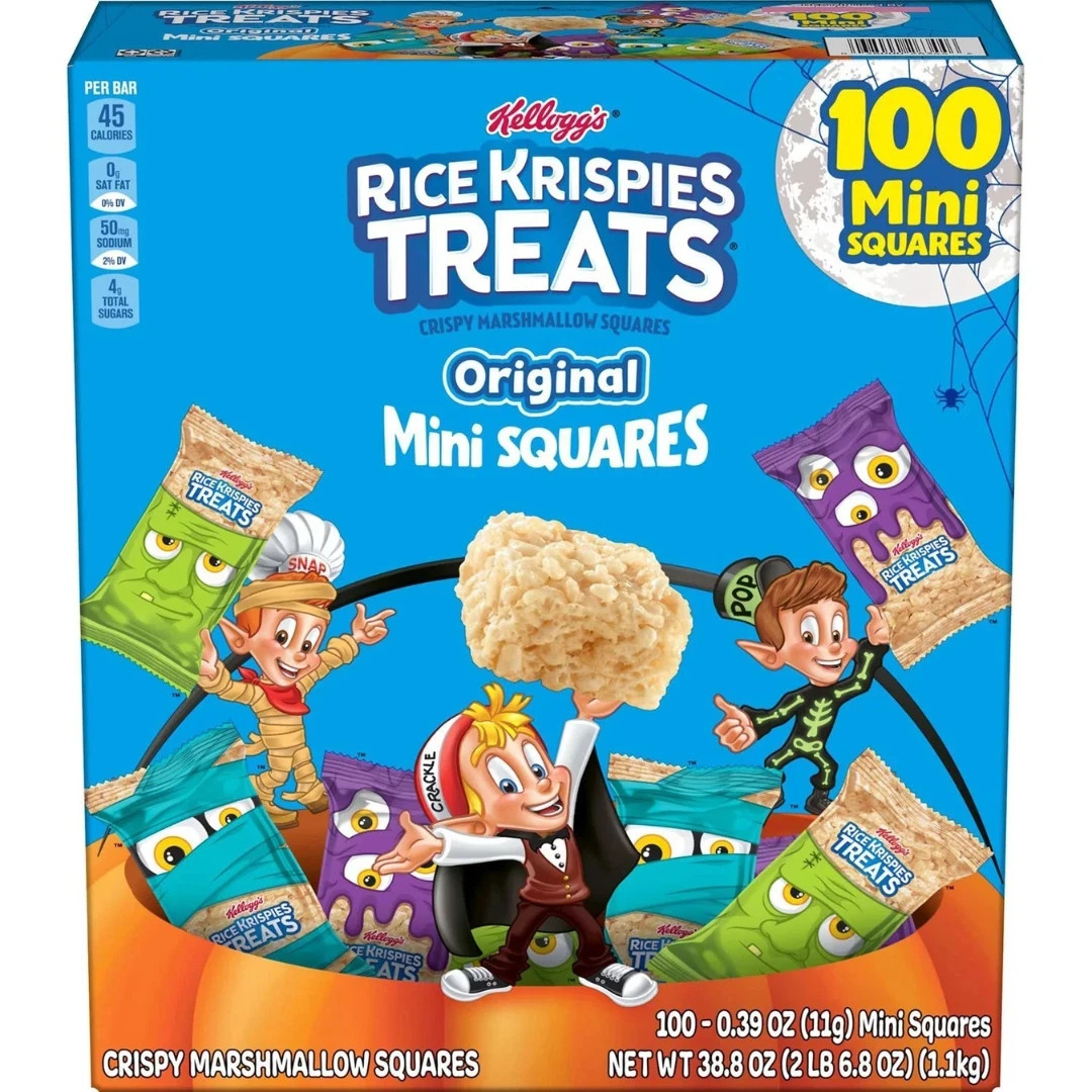 Kellogg’s Rice Krispies Treats Mini Squares 100 Ct Halloween Marshmallow Bars