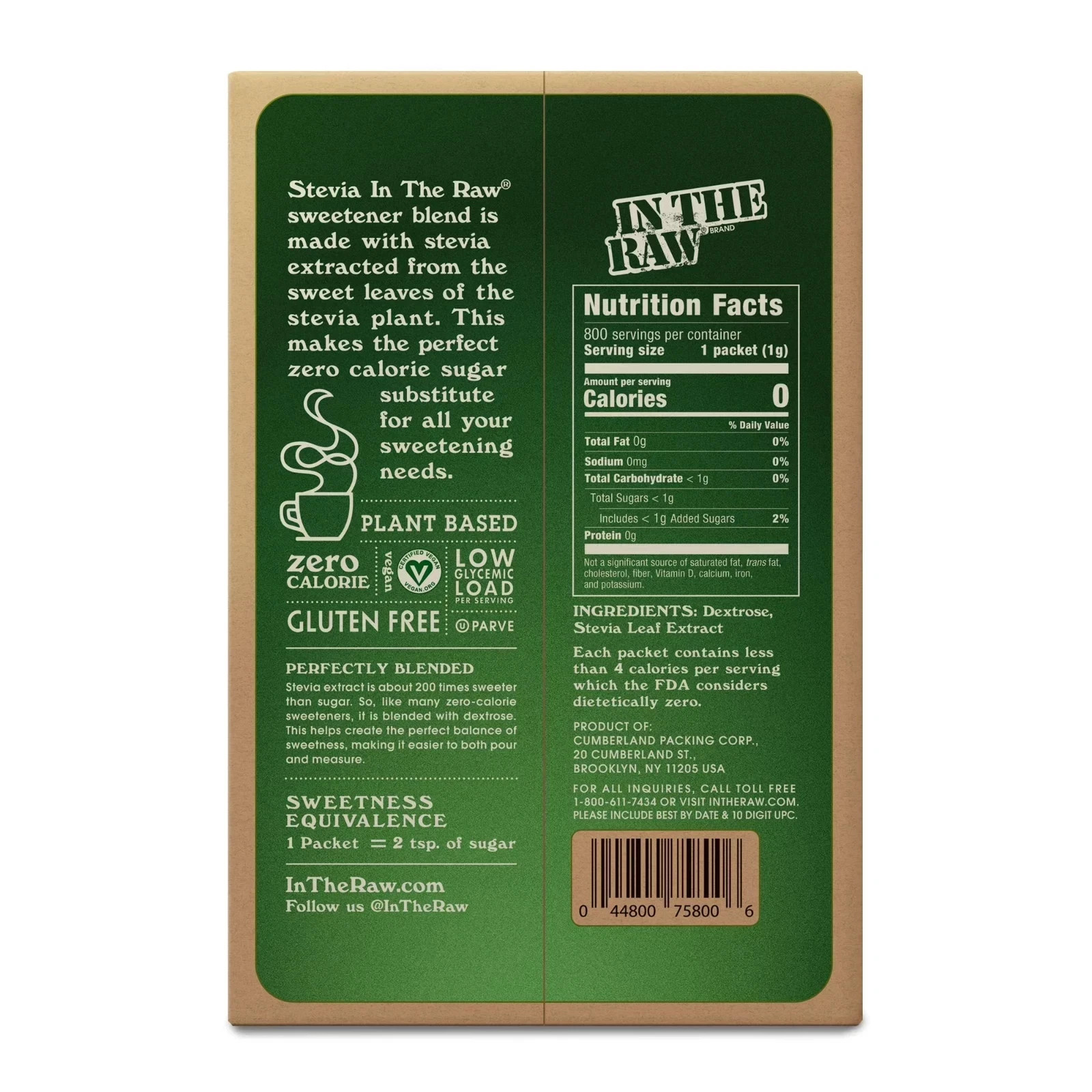 Stevia In The Raw Plant-Based Zero Calorie Sweetener Packets, 800 ct.