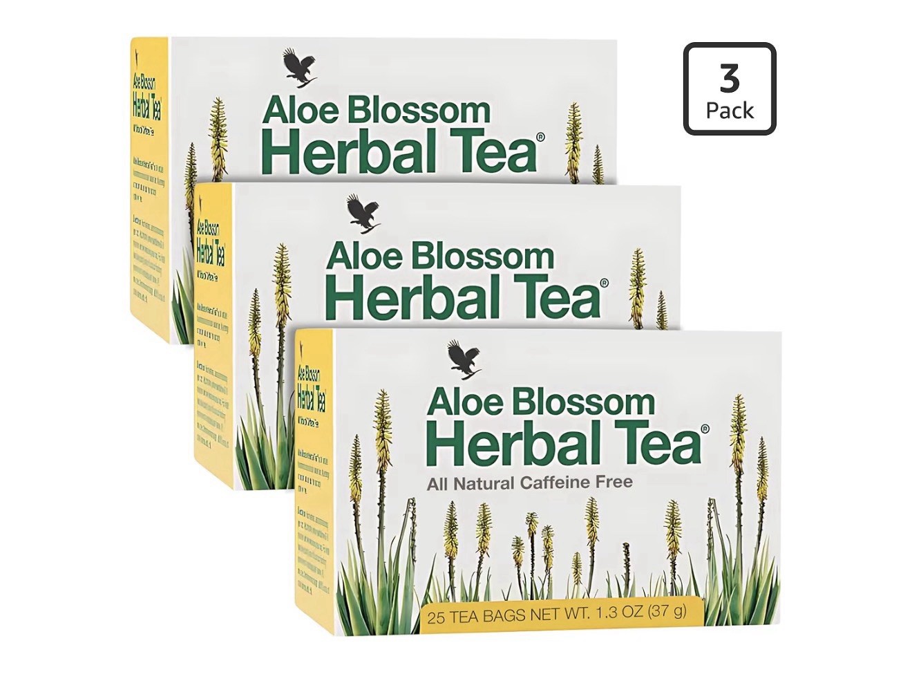 Forever Aloe Blossom Herbal Tea 3 Pack Bagged Caffeine Free Chamomile Ginger