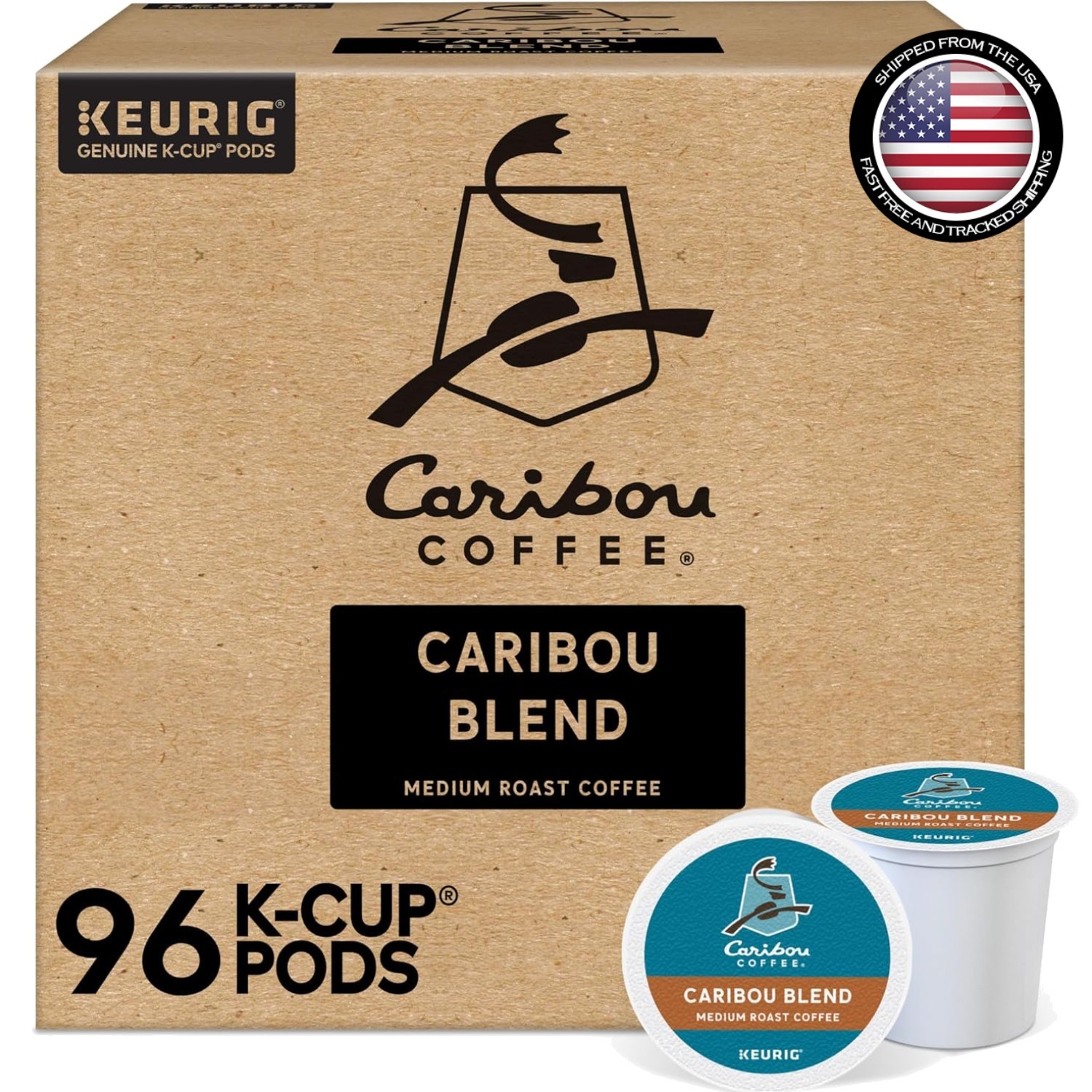 Coffee Pods 96 Count Caribou Blend Medium Roast Recyclable Keurig Compatible