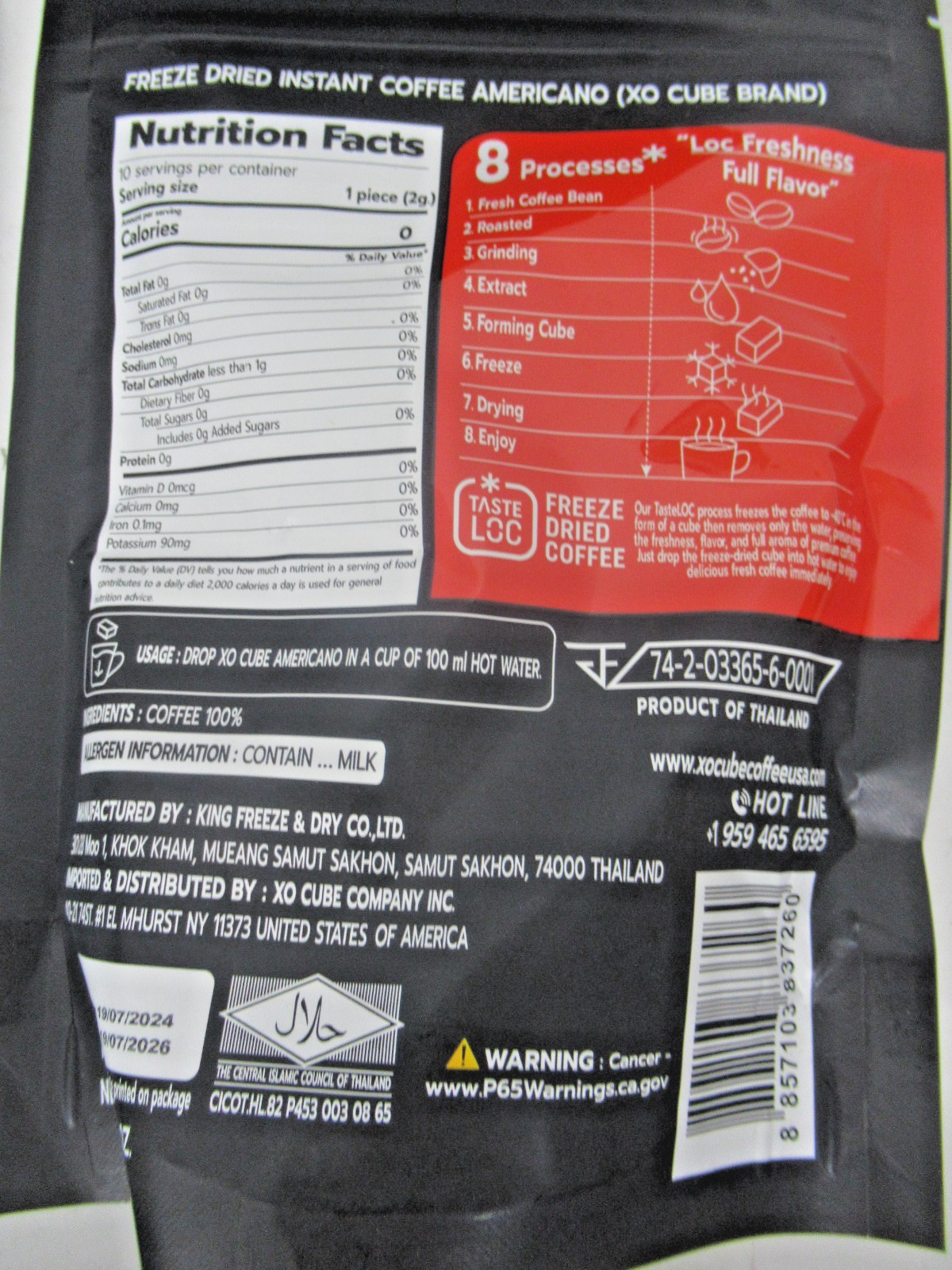 4x XOCube Freeze Dried Instant Coffee Americano 10 cubes each