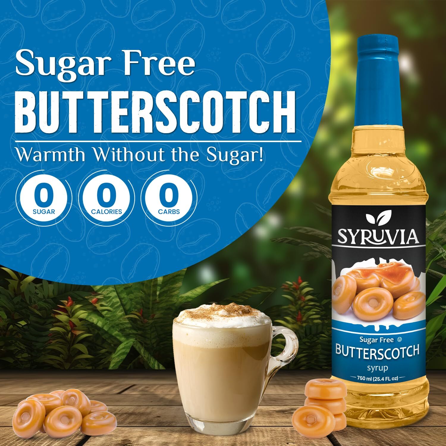 Syruvia Sugar Free Butterscotch Syrup 25.4 fl oz, Perfect for Coffee & More