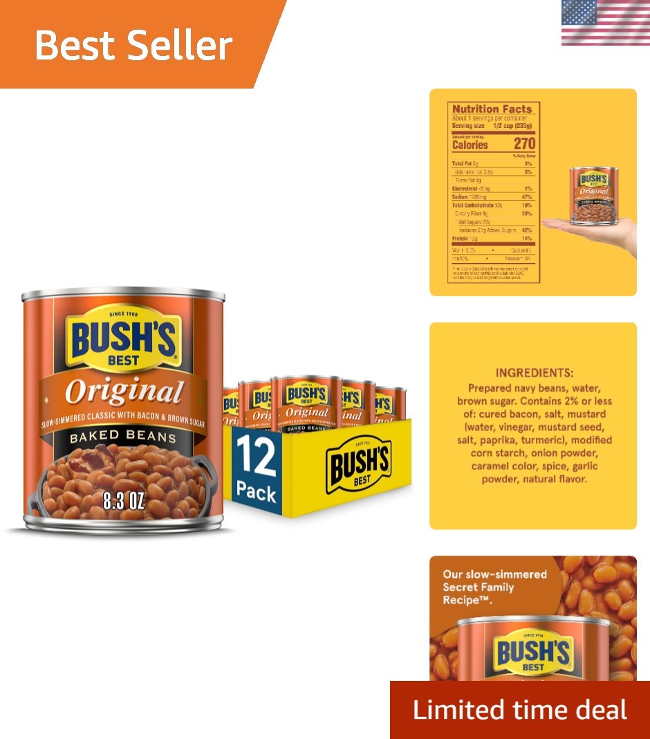 BUSH’S Baked Beans – 12 Pack, 8.3 oz Cans – Gluten Free & Low Fat
