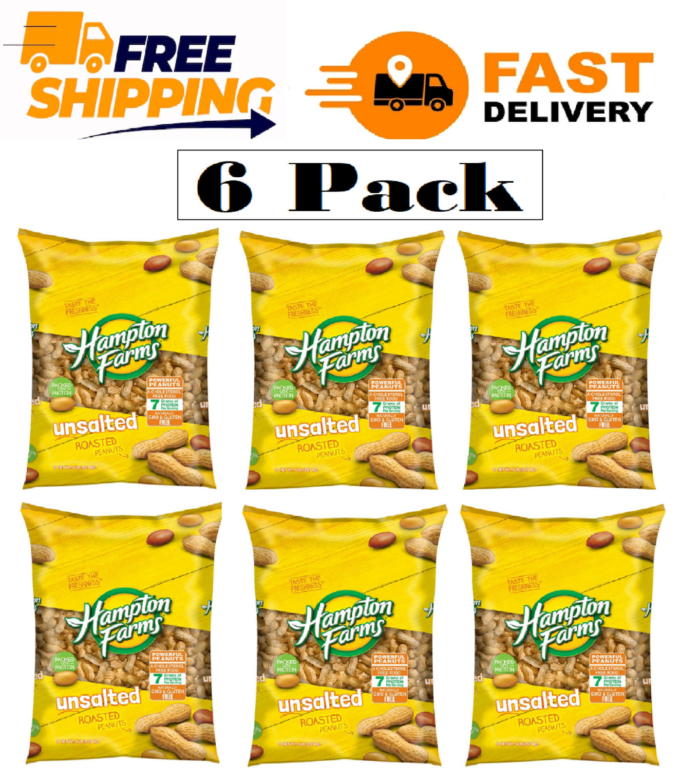 6-pack Hampton Farms Unsalted In-Shell Peanuts (5 lbs.)