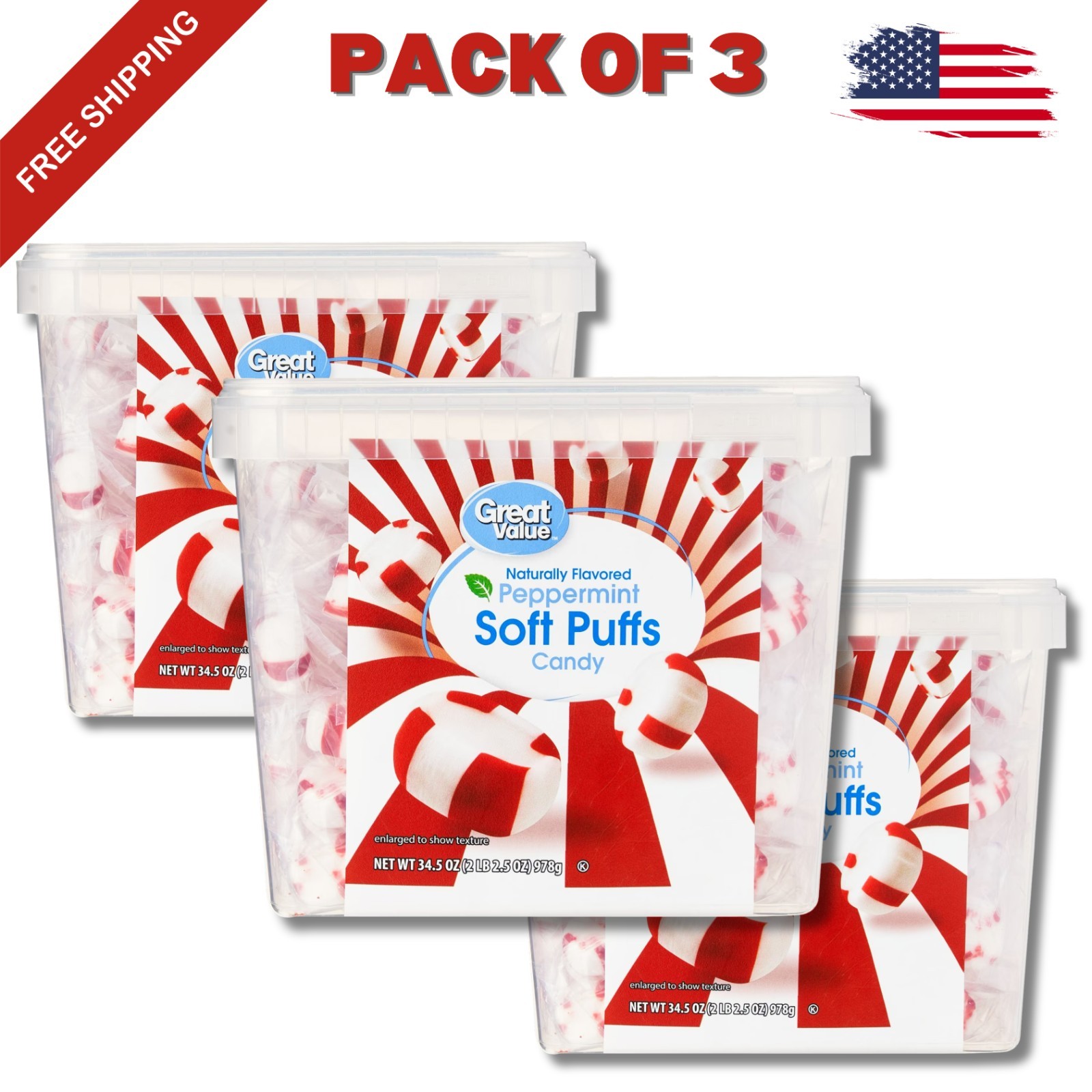 Great Value Peppermint Soft Puffs Candy, 34.5 Oz New lowest price, 3 Pack