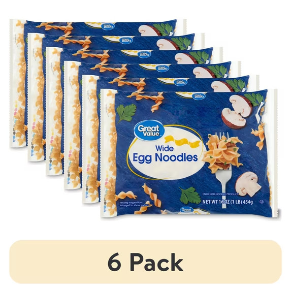 Great Value (6 Pack) Wide Egg noodles | 16 oz per Pack, quick-Cook…