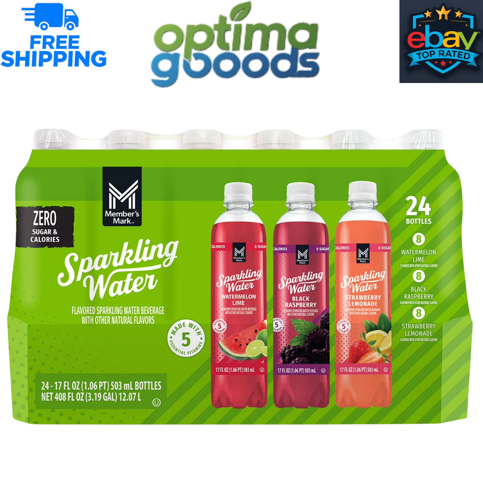 Member’s Mark Sparkling Water Variety Pack, 17 fl. oz. Bottles, 24 Pack