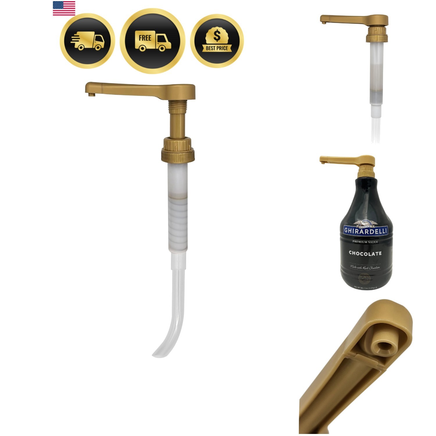 64 fl oz BPA-Free Sauce Pump for Syrups – Elegant Gold for All Your Desserts