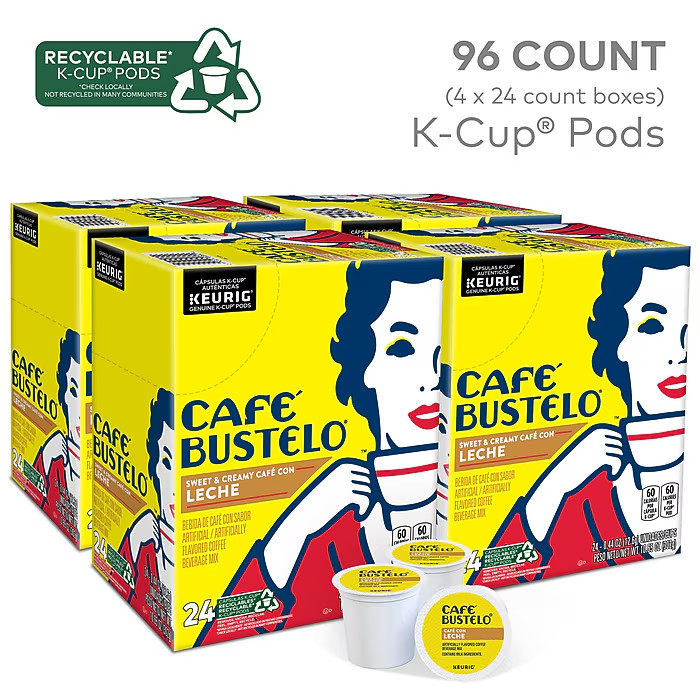 Café Bustelo Sweet & Creamy Café con Leche Coffee Keurig K-Cup Pods 96 Count Box
