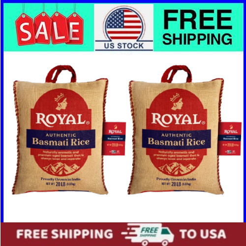 (2 pack) Authentic Royal Naturally Aged Indian White Basmati Rice, 20 lb Bag