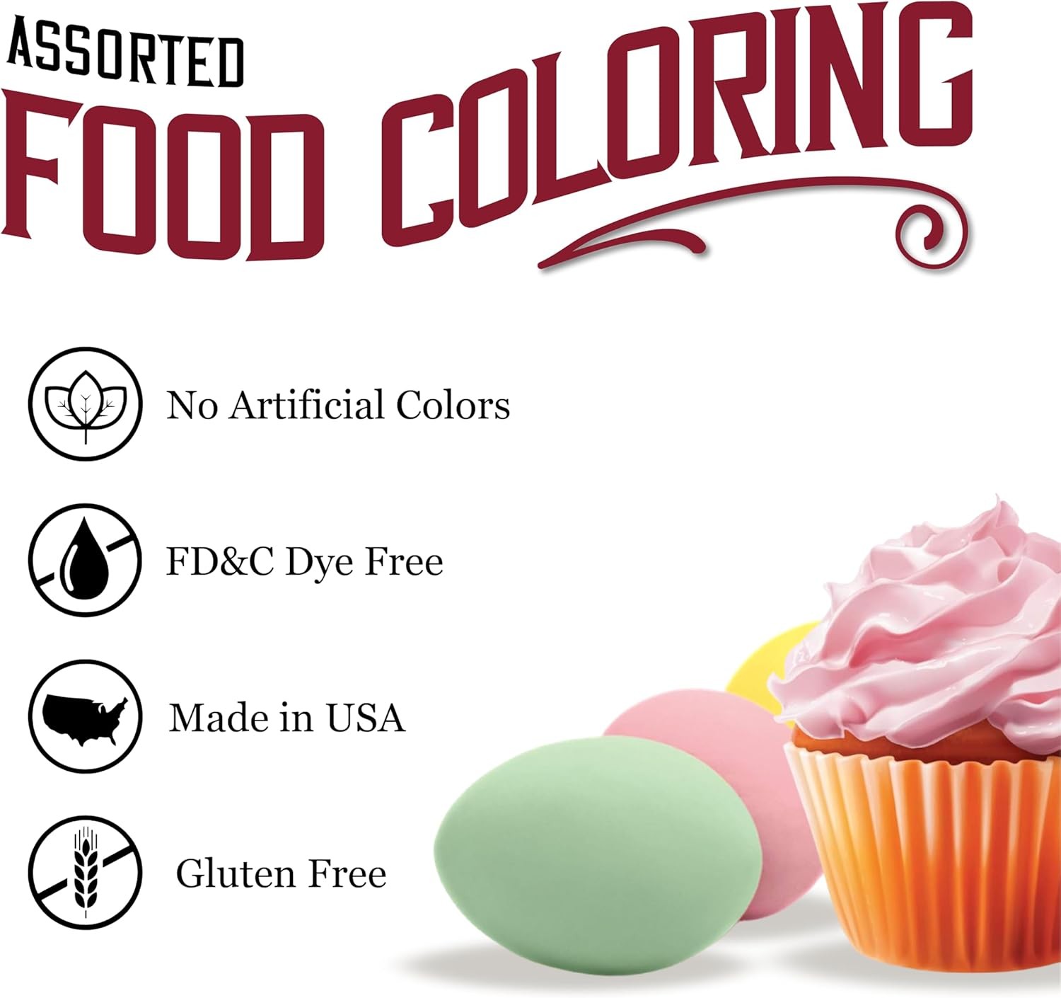 Assorted Food Coloring, 1 Each Total Four 0.3 oz bottles, 4 Count (Pack of 1)