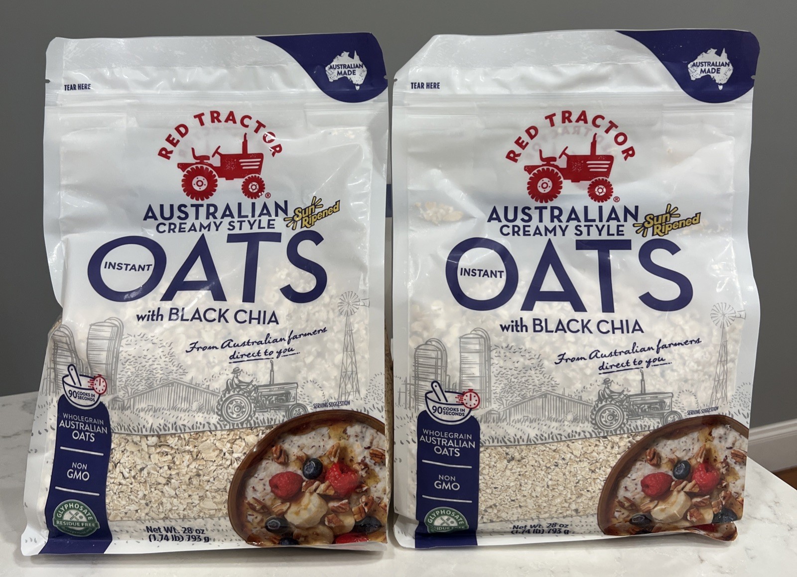 2x Red Tractor Australian Creamy Style Instant Oats With Black Chia 28oz 04/2027