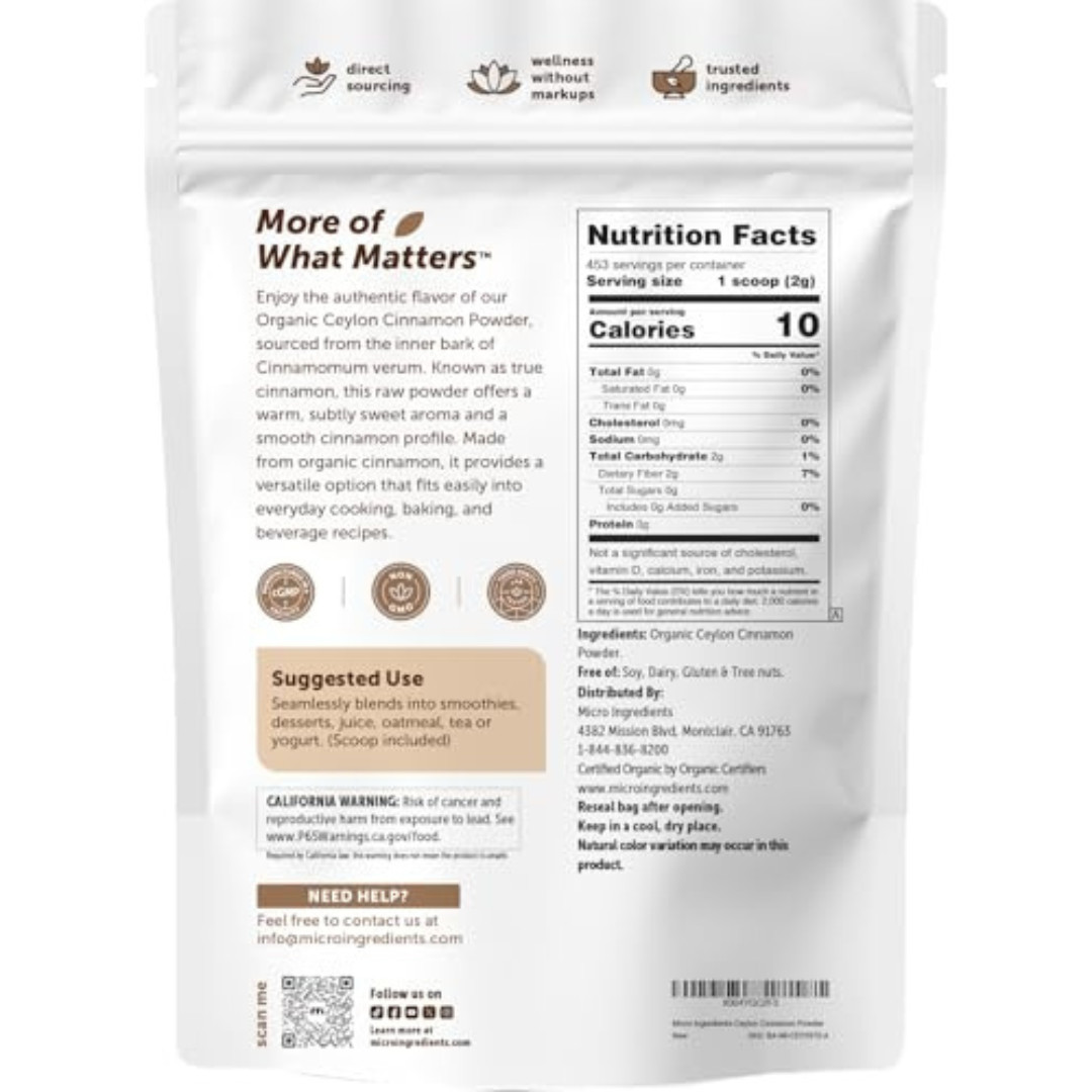 Organic Ceylon Cinnamon Powder, 2 lb | Premium Sri Lanka Source | Sweet & Earthy