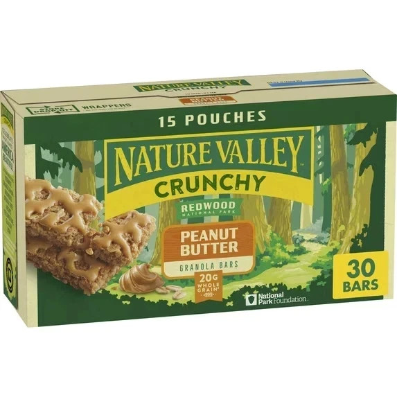 Nature Valley Crunchy Granola Bars, Peanut Butter, 30 Count, 22.35 oz (15 Pouche