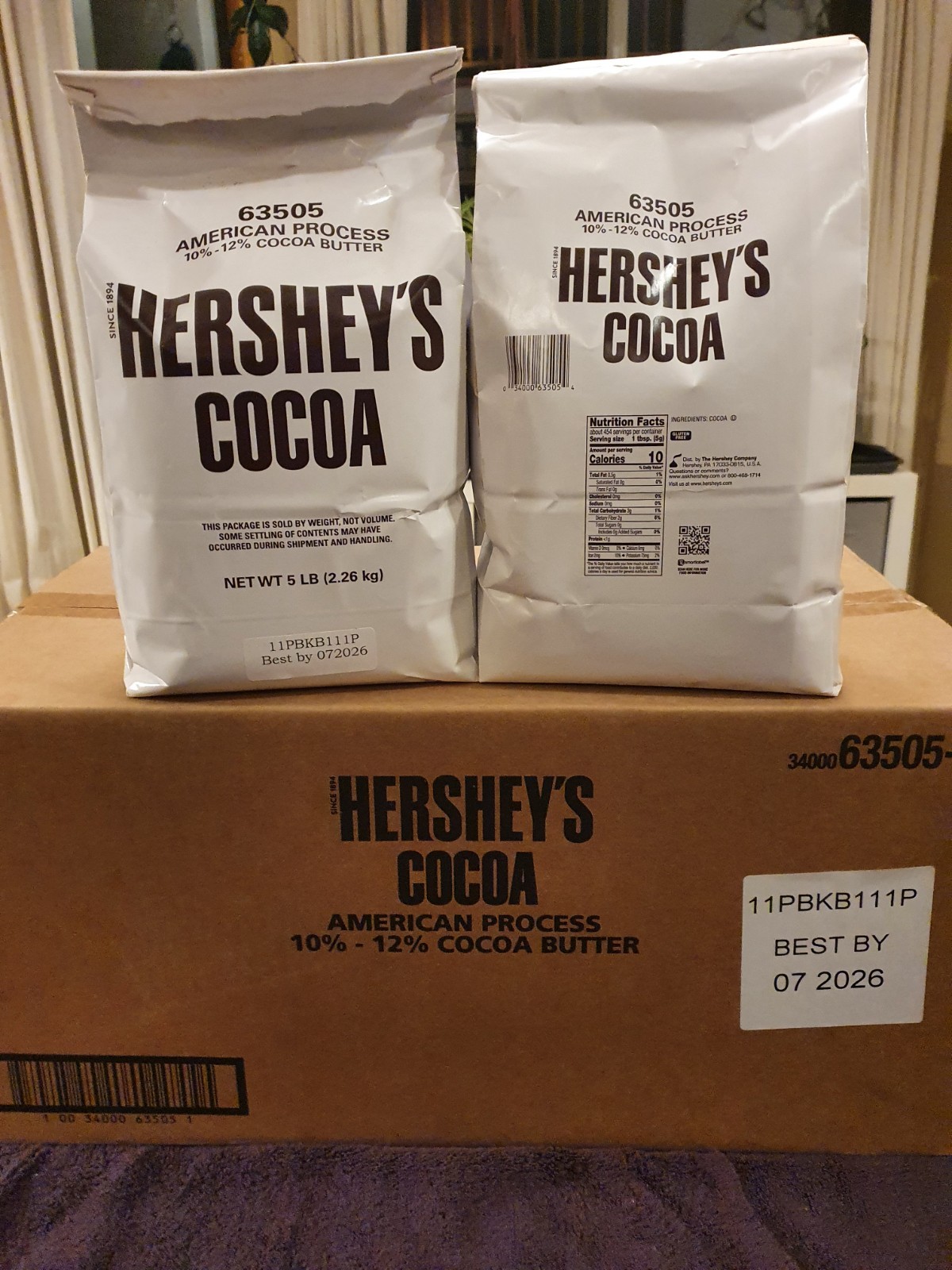Hershey’s 100% Cocoa Powder TWO 5lb Bags TEN POUNDS Bulk Baking Best By 07/2026