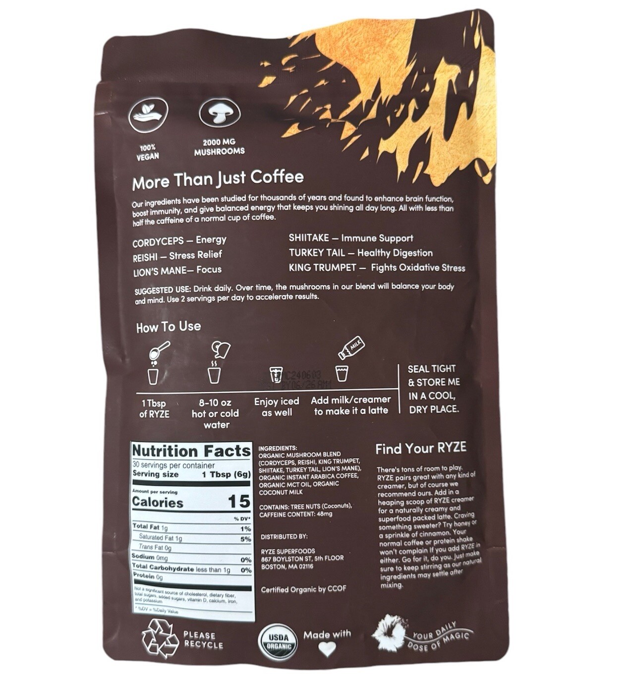 4 Pack Ryze Organic Mushroom Coffee W/ 2 RYZE Spoon 100% Authentic FREE SHIPPING
