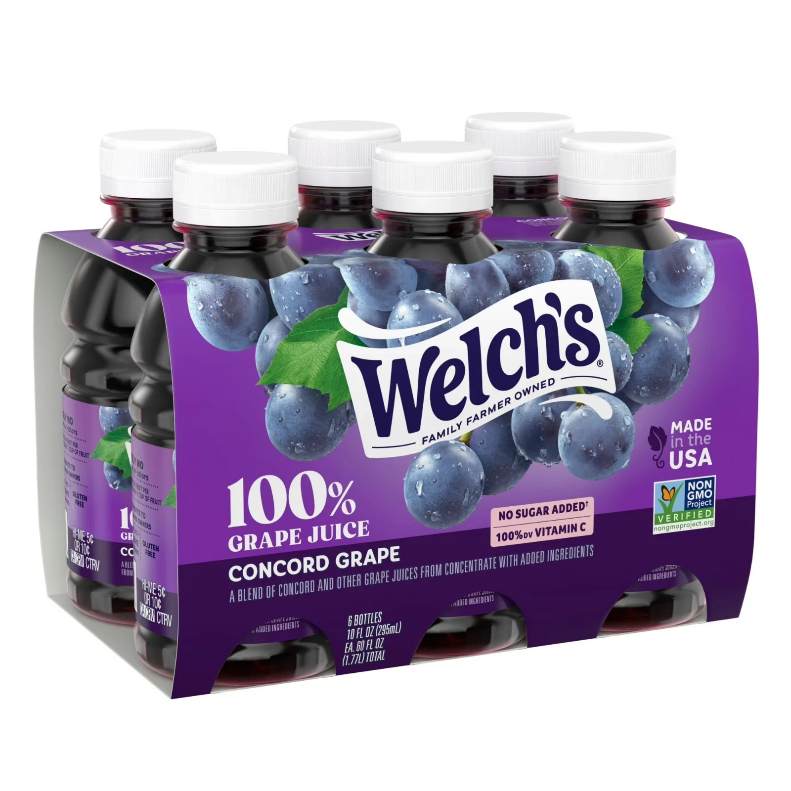 [6-Pack] Welch’s 100% Concord Grape Juice | 10 fl oz Portable Bottles