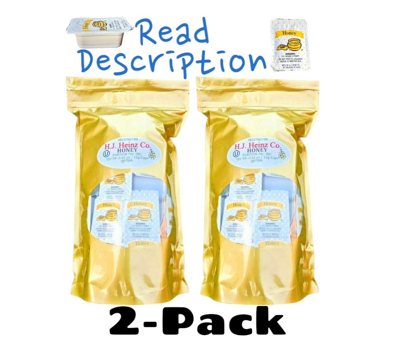 HEINZ HONEY SINGLE SERVE 2 PACK 100 Packets 42oz 1.2kg KOSHER SEE DESCRIPTION
