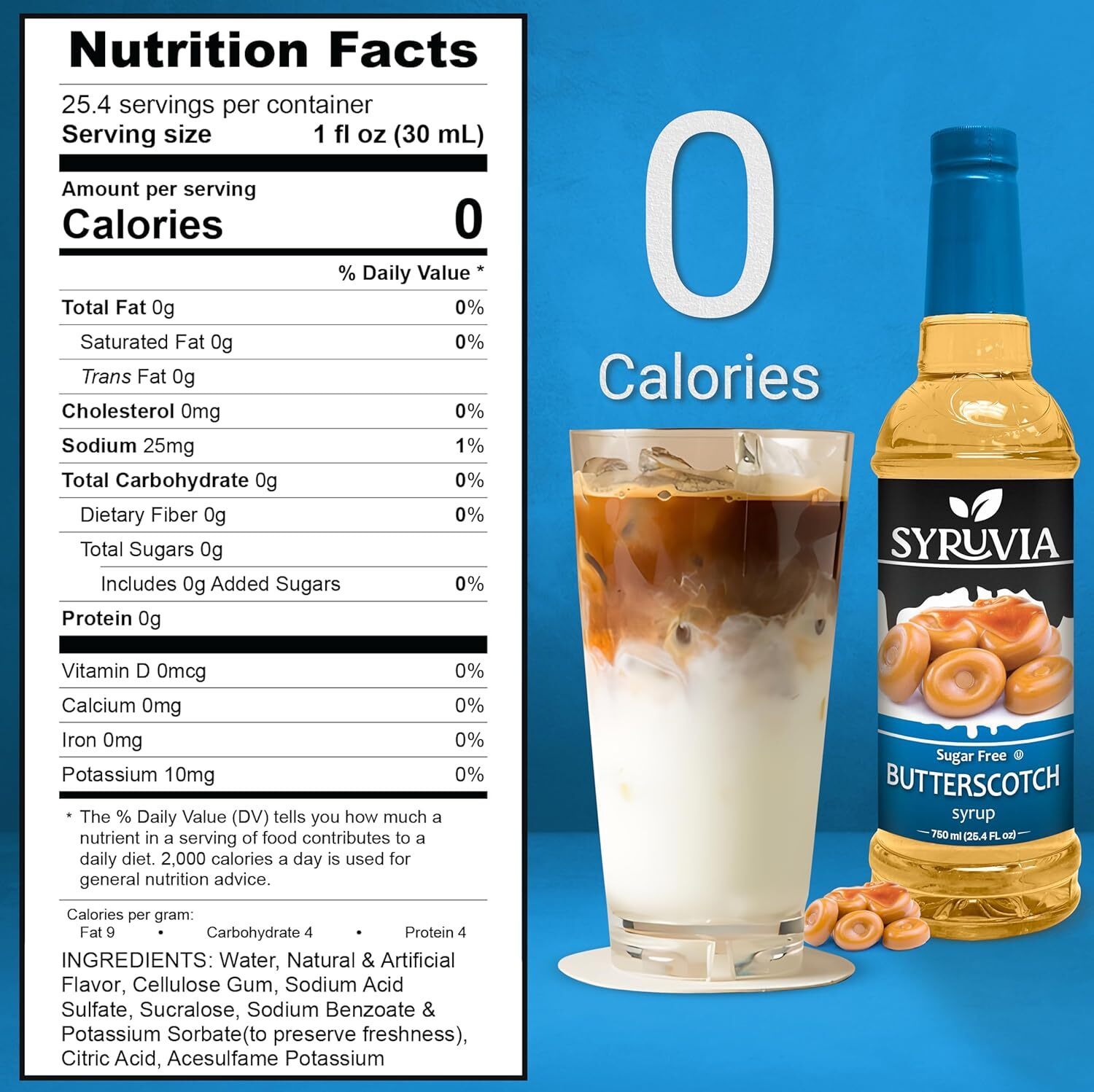 Syruvia Sugar Free Butterscotch Syrup 25.4 fl oz, Perfect for Coffee & More