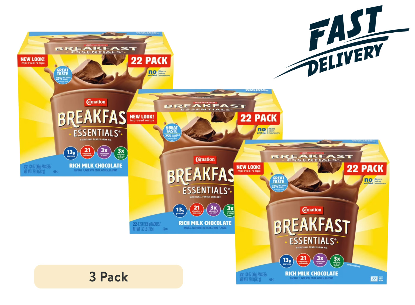 Carnation Instant Breakfast Powder Drink Mix, Rich Milk Chocolate, Box of 22-3Pk