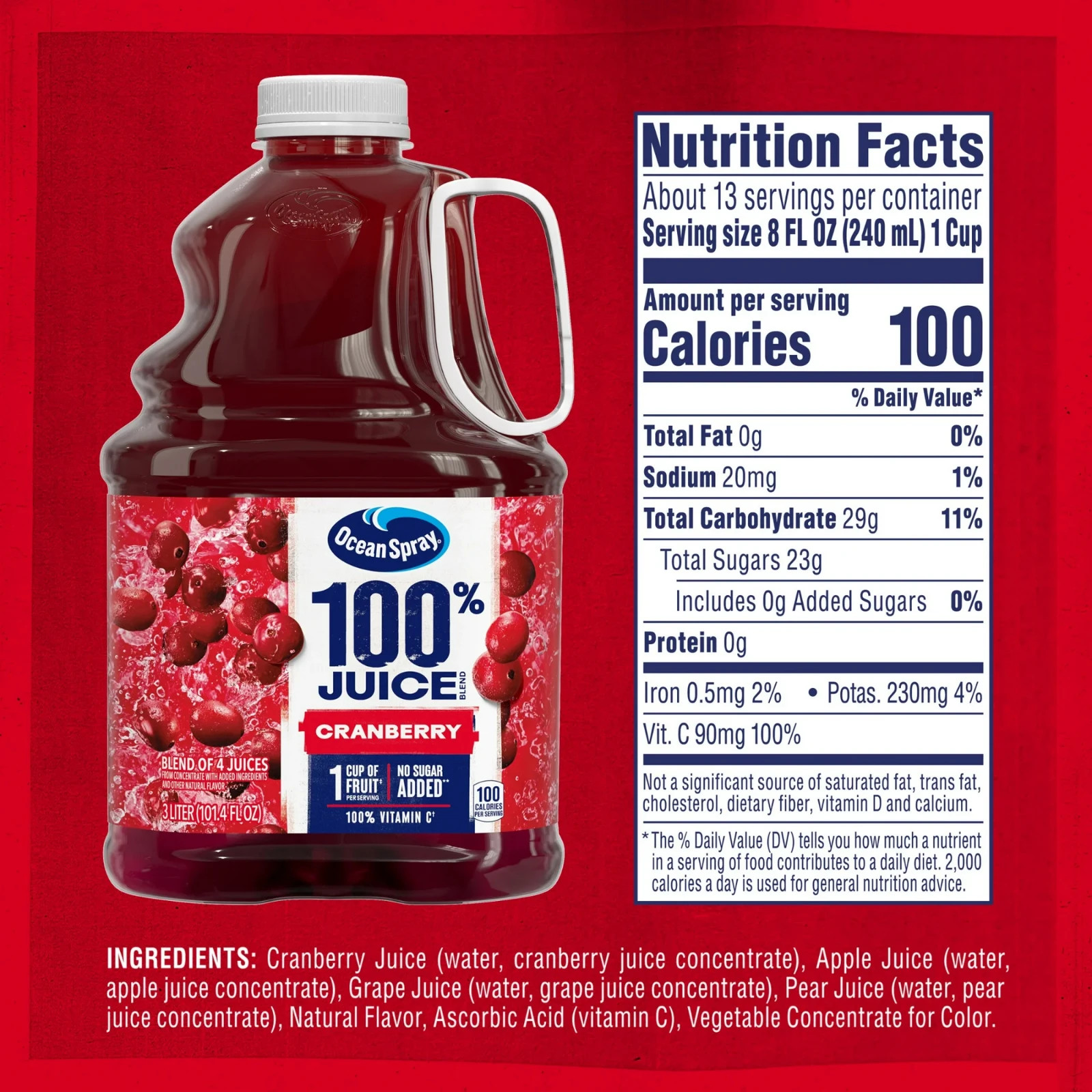 Ocean Spray 100% Juice Cranberry Juice Blend – 101.4 fl oz Bottle