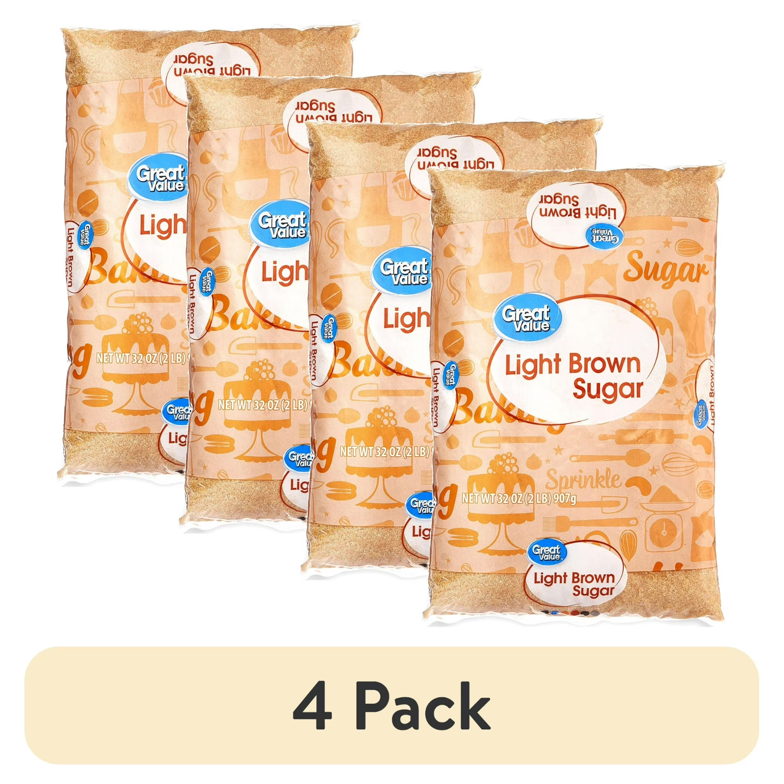 (4 pack) Great Value Light Brown Sugar, 32 oz…