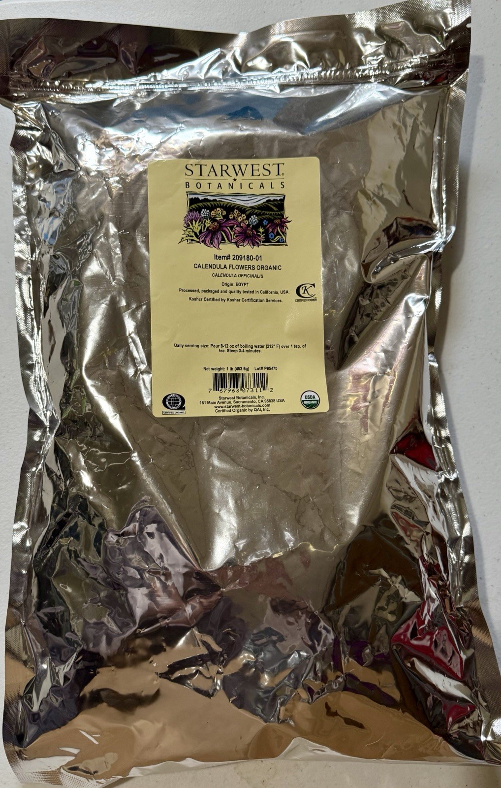 Starwest Botanicals Calendula Flowers Whole Organic 1 lb Bag