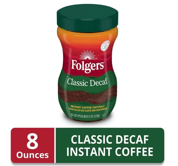 Folgers Classic Decaf Instant Coffee, 8 oz Jar Fast Ship