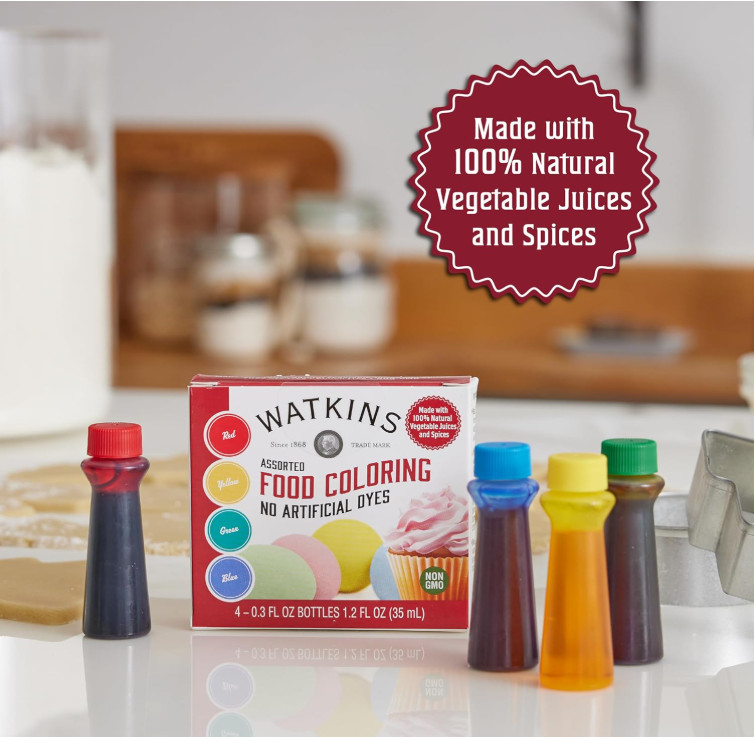 Watkins Assorted Food Coloring, 1 Each Red, Yellow, Green, Blue, 4Count (Pack 1)