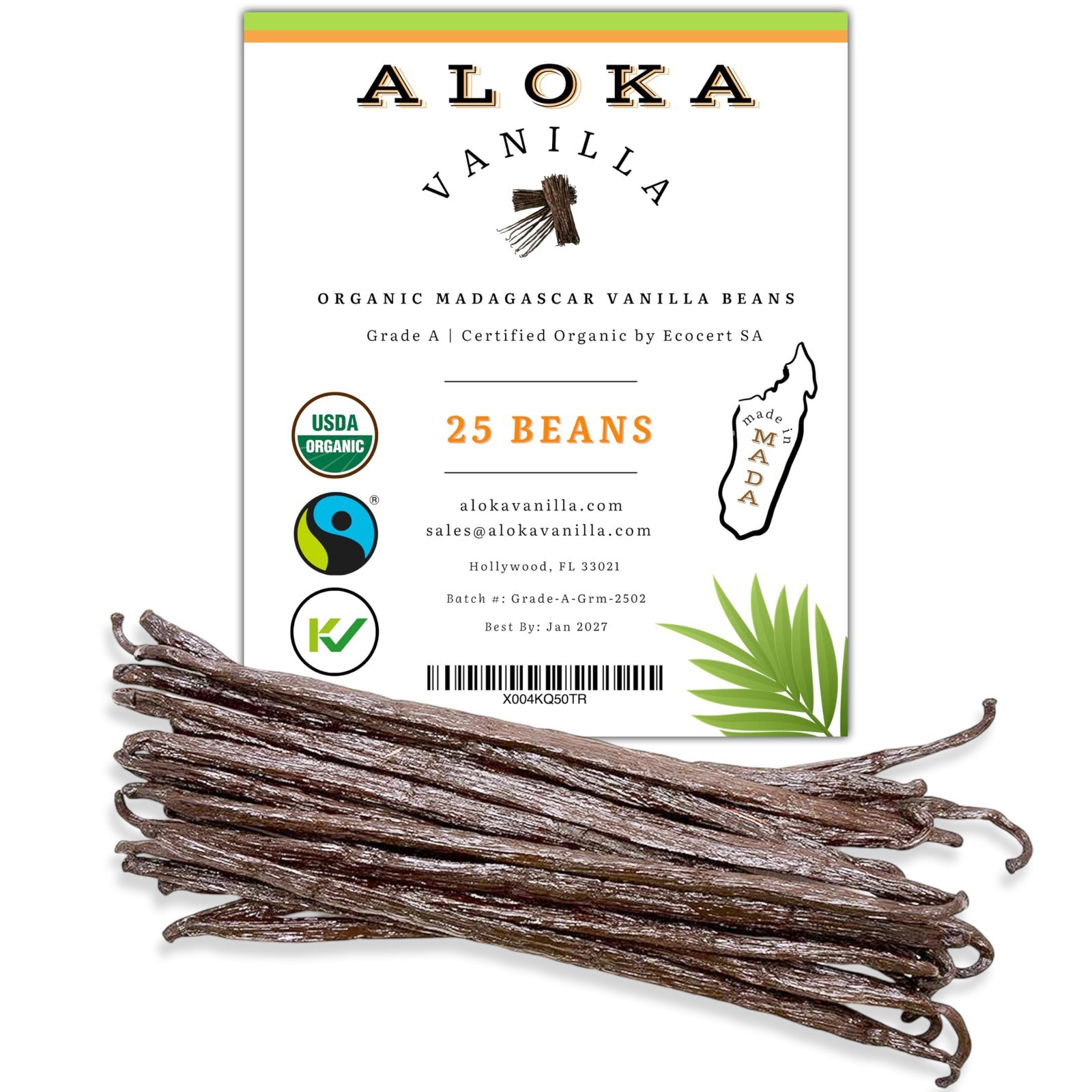 25 Organic Madagascar Vanilla Beans – Grade A Bourbon Pods for Baking & Cooking
